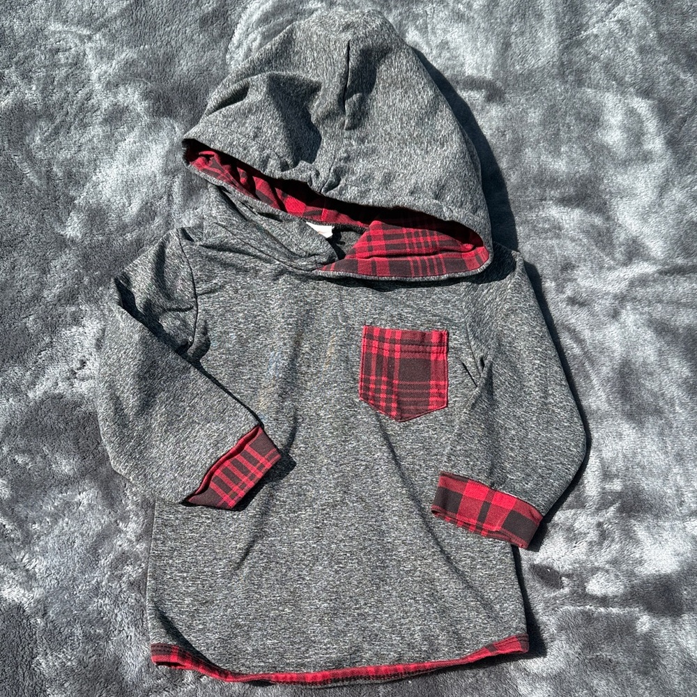Gray and Red Plaid Kids Hoodie